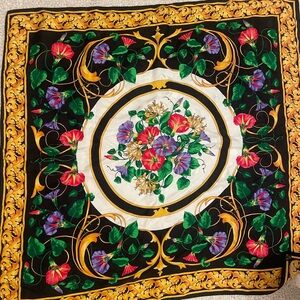 Vintage Floral Silk Scarf with Vibrant Colors